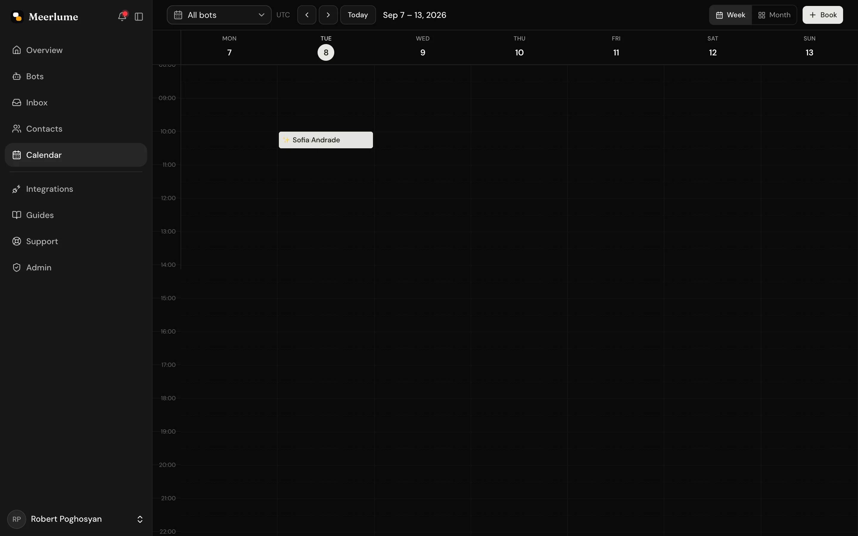 The Calendar page in week view showing confirmed bookings